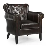 Chocolate Leather Armchair with Antiqued Brass Studs with Classic Hardwood Frame