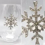 6 Jeweled Rhinestone Snowflake Stemless Wine Glass Set Silver Christmas Holidays