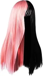 CANIGHT Long Straight Half Wigs Black Pink Gradient Wigs for Women Party Dress