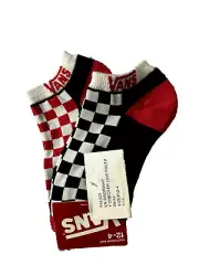 Vans off the wall Low Cut 2-pack Checker Socks Size Youth 12-4 Black,White,Red