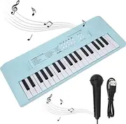 37 Keys Electronic Piano, BF‑3738 Electric Organ Music Keyboard with Microphone and USB Power Cord for Begginers Education Instrument(Blue)