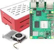 iRasptek Raspberry Pi 5 16GB RAM with Red and White Case and Active Cooler
