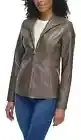 NEW Kenneth Cole Women Faux Leather Stand Up Collar Zip Coat Jacket $225 A4