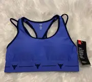 Under Armour Project Rock Sports Bra XS Blue Mid Crossback Pullover NEW