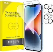 JETech Full Coverage Screen Protector for iPhone 14 6.1-Inch with Camera Lens Protector, Tempered Glass Film, HD Clear, 2-Pack Each