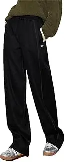 [Generic] Women Plush Sweatpant Winter Drawstring Waist Straight Wide-Leg Trousers Casual Thicken Pants