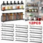12pack Spice Jar Storage Shelf Metal Rack Holder Kitchen Storage Wall Mounted