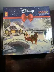 Thomas Kinkade 1000 Pc Jigsaw Puzzle Mickey and Minnie Evening Sleigh Ride New
