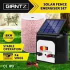 Giantz Electric Fence Energiser 8km Solar Power Energizer Charger + 2KM Wire