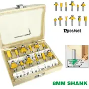 12pcs 8mm Shank Milling Cutter Router Bit Set Woodworking Engraving Carving Tool