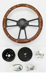 49-57 Ford Pick Up Truck F1 F100 Mahogany Wood & Black Spokes Steering Wheel 14" (for: Ford)