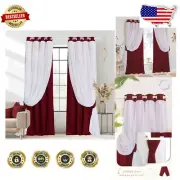 Versatile 2-Piece Set Red Blackout Curtains with Sheer Voile - 95" Long