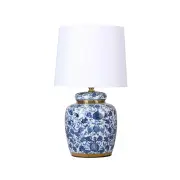 Maisha Floral Design Ceramic Base Fabric Shade Desk Table Lamp Blue/White