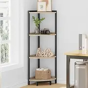 Hzuaneri Corner Shelf Stand, Corner Bookshelf, Storage Standing Shelf Unit with Metal Frame, Plant Stand, Corner Bookcase for Living Room, Home Office, Bedroom, 4-Tier Greige CS05805B