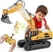 28°C Remote Control Excavator, 1:20 Scale RC Construction Vehicles Toy, 12 Channels 2.4Ghz Electric Truck Sandbox Digger Toys for Boys Girls Kids