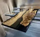 Black Epoxy Resin Dining Top Table, Kitchen Slab Table, Epoxy Walnut Table Decor