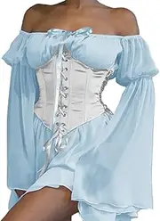 [YINGWIN] Pirate Costume Women's Dresses Corset Women's Chiffon Dress Women's Off Shoulder Dress, Blue + White Corset, Large