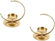2pcs Moon Candlestick Decoration Tea Lights Wedding Decor Menorah Candle Stick Holder Ornament Metal Tea Light Holders Elegant Ramadan Decor Moon Motif Candle Holder Iron Golden