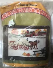 PAULINE DENHAM Crewel Embroidery Kit 6056 HAY WAGON Farm 12x9 Vintage 1974 NEW