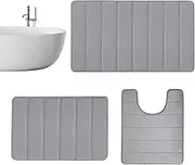 Coral Velvet Bath Mats Set of 3 Bath Mats Set, 1pc of Toilet Mat + 2 of Bath Mats | Bathroom Three-Piece Floor Mat Set | Non-Slip Soft Contour Bath Rug Set | Washable Bath Mat
