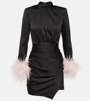 [Self-Portrait] Self-Portrait Feather-trimmed satin minidress AU 4 black