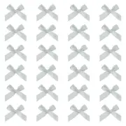 24 Pcs Mini Ribbon Bow 1.8 Inch Mini Fabric Satin Ribbon Light Grey