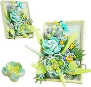 Flowers Building Block Set Compatible with Lego, DIY Green Roses Picture Frame, Home Office Decor, Wall Art Botanical Collection Gifts for Adults Teens Age 8+(683 pcs)
