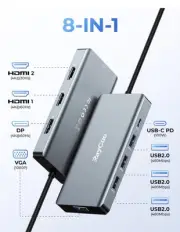 USB C Docking Station Dual Monitor Adapter 8 In 1 HDMI USB-C VGA USB2 DP