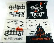 Halloween Pillow Covers 18x18 Set of 4, Haunted Hayrides / House Trick Or Treat