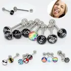 2PCS 14G Rude Words Tongue Bar Tongue Studs Body Piercing 316L Stainless Steel