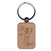 Merman Mermaid Training Seal Puppy with Clam Shell Engraved Wood Keychain