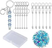 12 Pack Beadable Keychain Bar Bulk, Diy Keychain Bars for Beads, Blank Keychains for Crafts, Keychain Making Supplies with Box, Contains 6 random beads Detachable Beaded Keychain