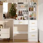 White Dressing Table Set with 10 LED Bulbs Mirror, Modern Makeup Vanity Desk Set
