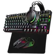 Wired Mechanical Keyboard Mouse Mouse Mat Headset Kit Switch Keyboards Gaming Mouse & RGB Headphones Laptop Computer PC black