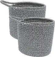 Outanaya 2 Pcs Dark Grey Wall Cotton Rope Storage Baskets with Handles Decorative Organizer for Laundry Home Decor Nursery and Living Room