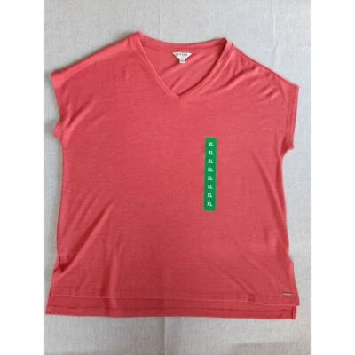Orvis Women XL Knit Stretch Pull-Over Top Blouse Cap Sleeve V-Neck Rayon Blend