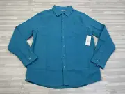 Geoffrey Beene Flannel Long Sleeve Button Shirt Mens Size Medium Teal Ocean $68