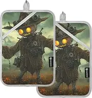 AIXIWAWA Steampunk Scarecrow Pot Holders 2 Pack, Insulated Heat Resistant Hot Pads Oven Mitts with Pocket for Kitchen Cooking Baking 7x9.8 inches