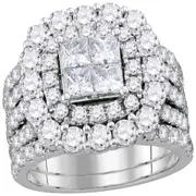 14k White Gold Princess Diamond Bridal Wedding Ring Set 4-5/8 Cttw