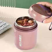 480ML Flasks Stainless Steel Food Flask with Foldable Spoon Thermal Insulated Soup Container with Silicone Rope Food Leak Proof Food Soup Flasks for Kids Adult (Pink)