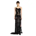 [ANN DEMEULEMEESTER] Aaricia Long Bias Slip Dress in Velvet Devoré Black