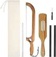 RdjEokf Wooden Bread Bow Knife, Bread Bow Slicer, Stainless Steel Cutting Tool, for Sourdough Loaf Baguettes Bagels, Ergonomic Bamboo Handle Adjustable