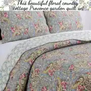 BEAUTIFUL COTTAGE CHIC SHABBY FRENCH BLUE GREEN TEAL PINK ROSE LEAF QUILT SET
