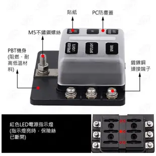 1進6出保險絲盒 帶LED指示燈 螺絲接線端子 保險絲盒座 6路保險絲 12-32V 接線盒 休旅車 汽車 遊艇 改裝