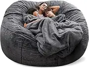 Giant, Soft Fluffy Fur Bean Bag Chair Cover for Adults (Cover ONLY, NO Filler) 7ft Black Big Bean Bag Bed Oversized Lazy Bean Bag Couch