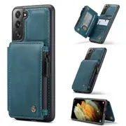 CaseMe Shockproof Samsung Galaxy S21 5G 4G Case Cover Zipper Wallet [Teal Green]