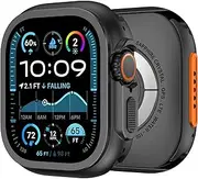 2 in 1 Metal Rugged Case Compatible with Apple Watch Ultra 2/Ultra 49mm,Series 10 46mm 7 8 9 45mm Shockproof Protect Bumper case with Back Cover Full Protection (Black,49mm)
