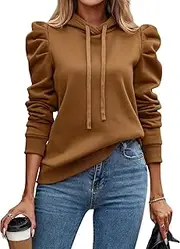[yoeasy] Women’s Puff Long Sleeve Drawstring Hooded Sweatshirt Casual Loose Pullover Sweatshirt
