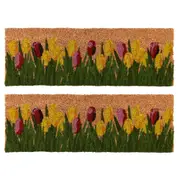 2PK Esschert Design Coir Doormat Tulips Indoor Outdoor Decor Coconut Fibre 75cm