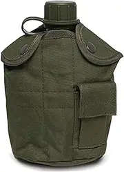 Water Canteen Portable Leakproof 1L Aluminium Canteen with PE Cap & Oxford Pouch Multi-Purpose Water Bottle for Camping, Hiking, Mountain Climbing, Outdoor Flat Bottle